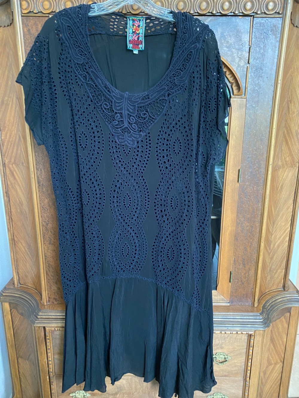 Johnny Was Black Dress with Eyelet Details